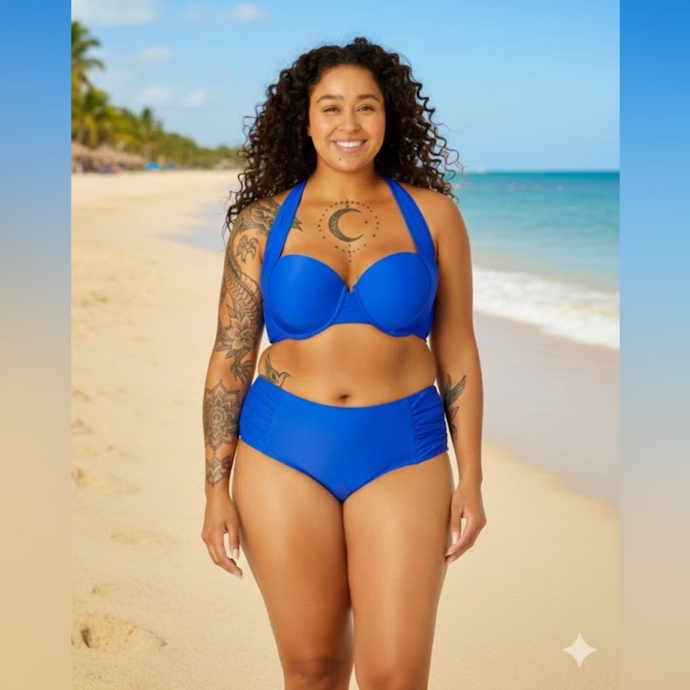NWT Time And Tru Highwaist Solid Bikini Swim top 2X 20W-22W Bottom 3X 24W-26W
